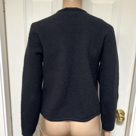 Vintage Crystal Sportwear Black Boiled Wool Cardigan Sweater Jacket Academia M - Picture 4 of 5